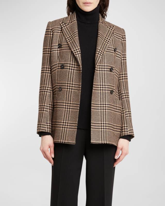 Prince of Wales Double-Breasted Cashmere Blazer